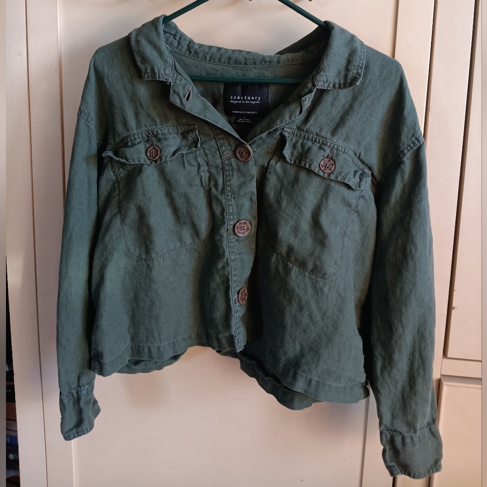 Womens Cropped Sanctuary Green Button Up Jacket Size Small